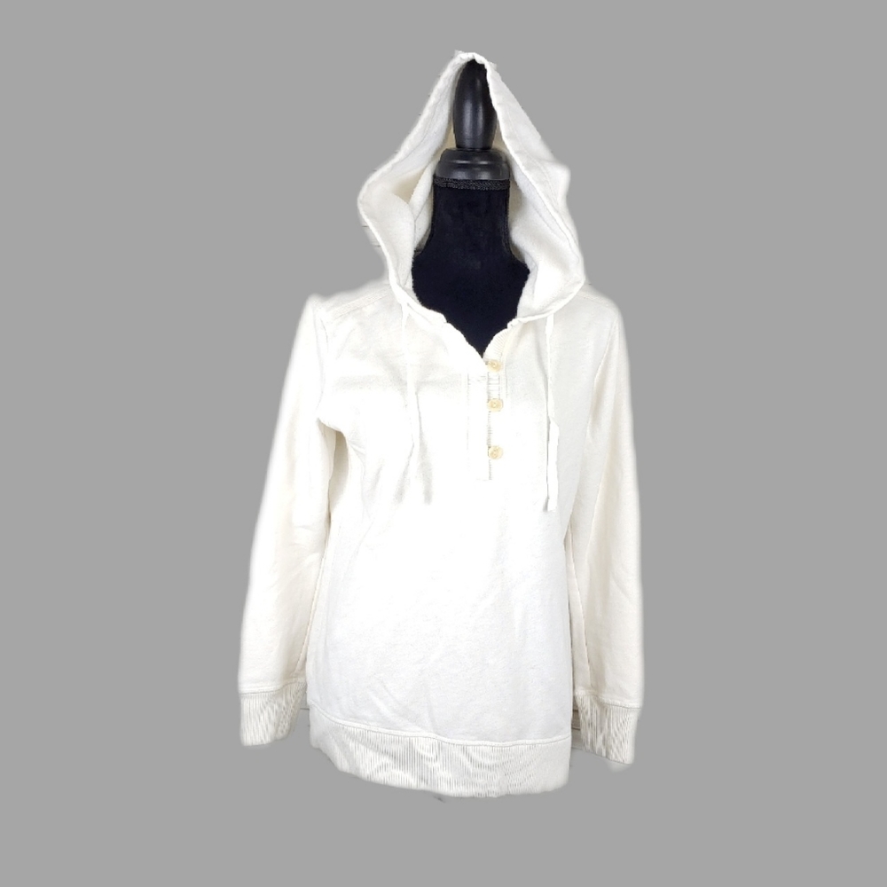 Eddie Bauer Outdoor Wmns M Cream Cotton Mix Drawstring Hoodie - Picture 2 of 6